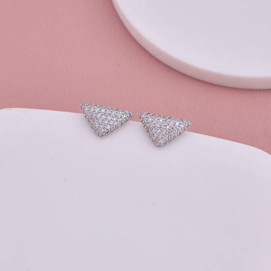 Silver Triangle Crystal Stud Earrings