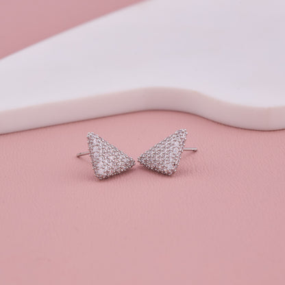Silver Triangle Crystal Stud Earrings