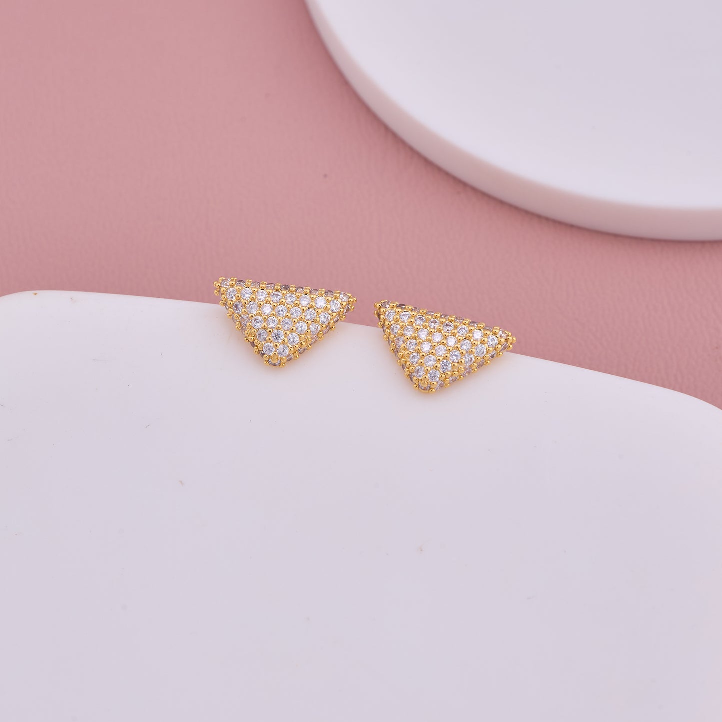 Gold Triangle Crystal Stud Earrings