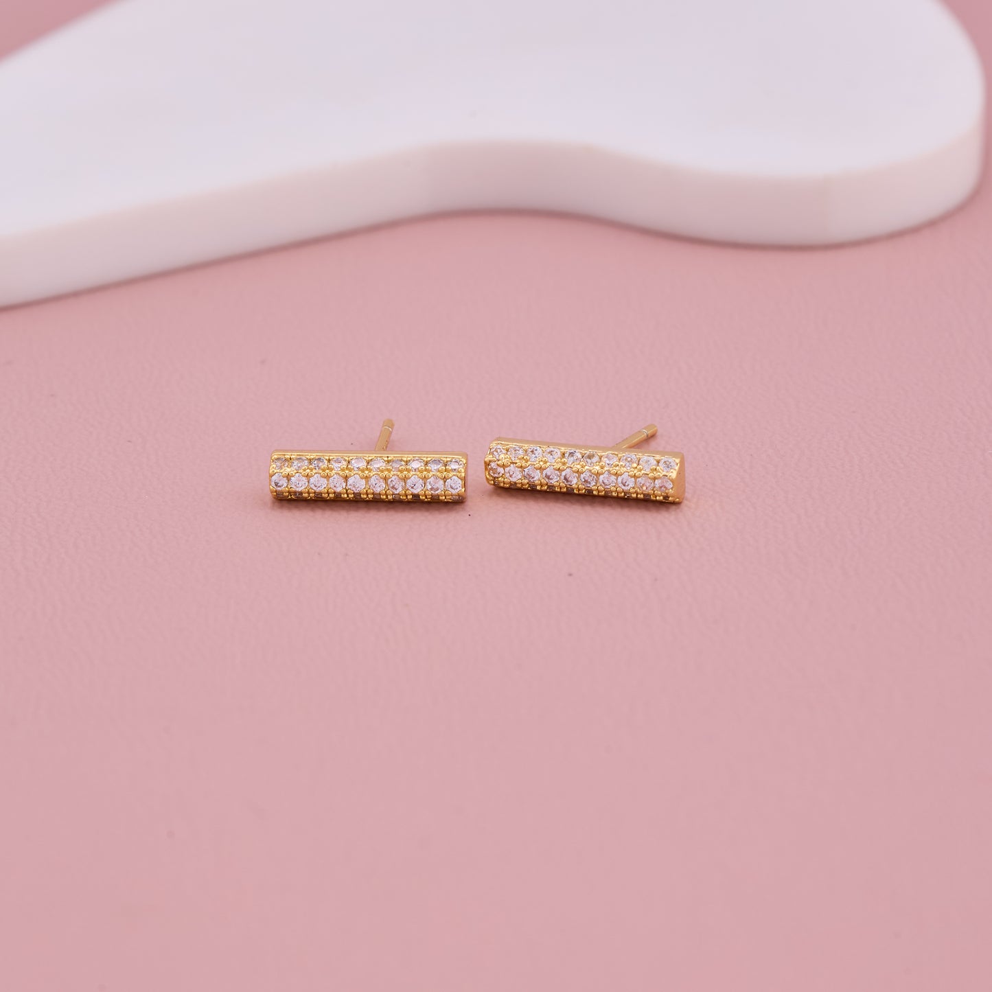 Gold Bar Crystal Stud Earrings