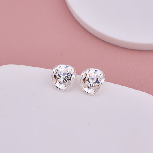 Silver Crystal Swirl Stud Earrings
