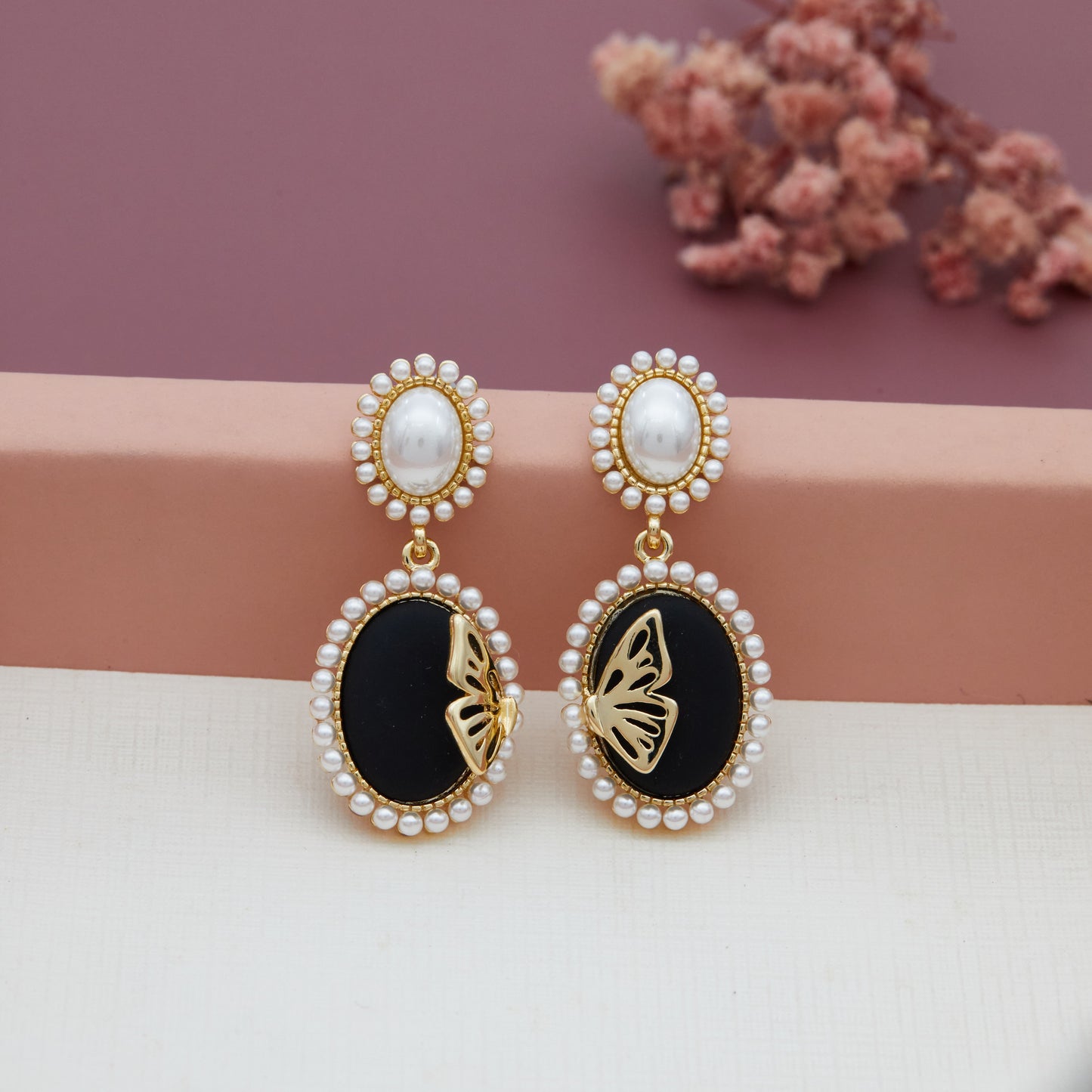 Elegant Earrings with Gold, Gemstone, and Pearl Accents
