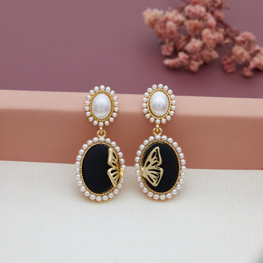 Elegant Earrings with Gold, Gemstone, and Pearl Accents