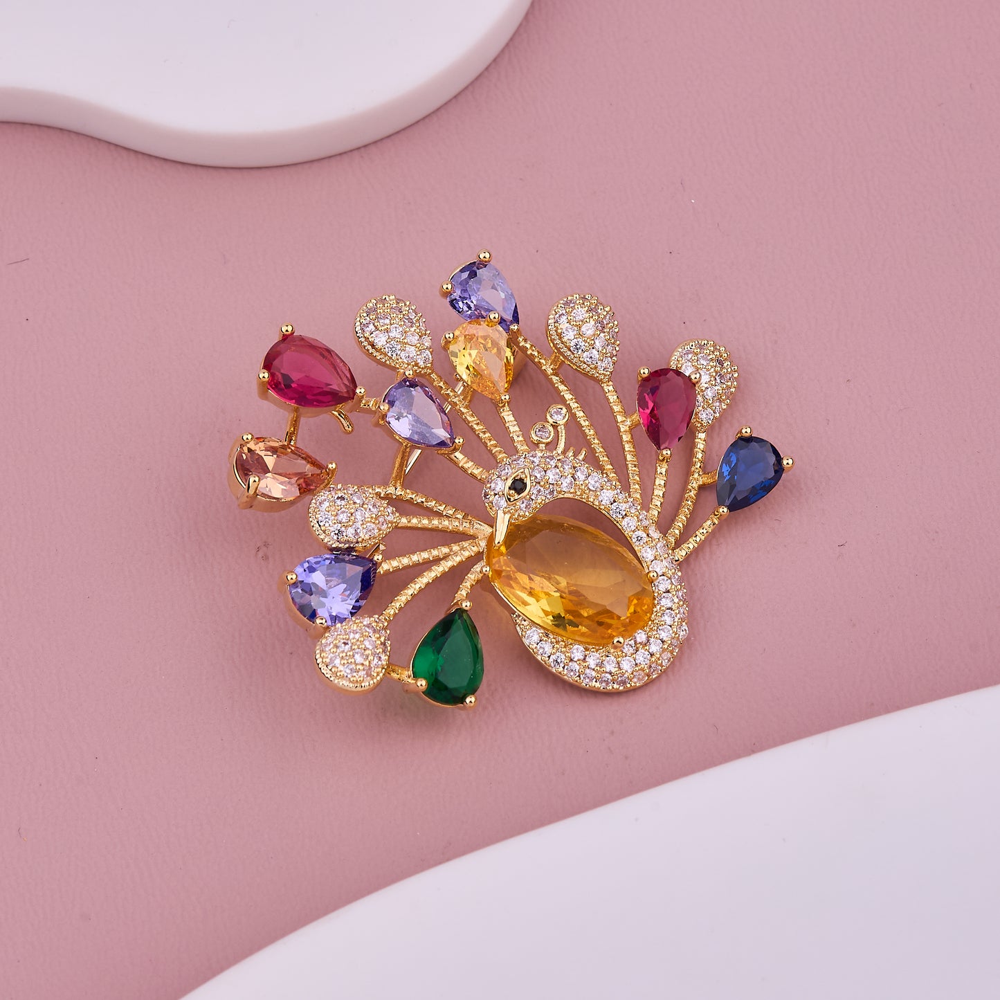 Rainbow Peacock Brooch