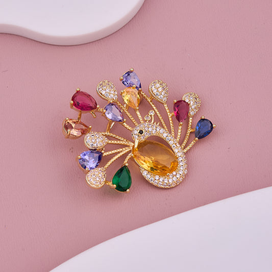 Rainbow Peacock Brooch