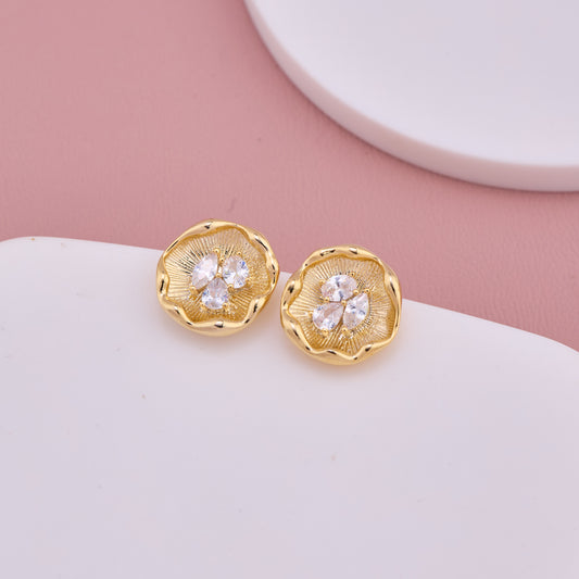 Gold Floral Crystal Stud Earrings