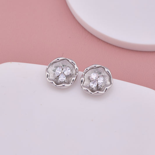 Silver Floral Crystal Stud Earrings