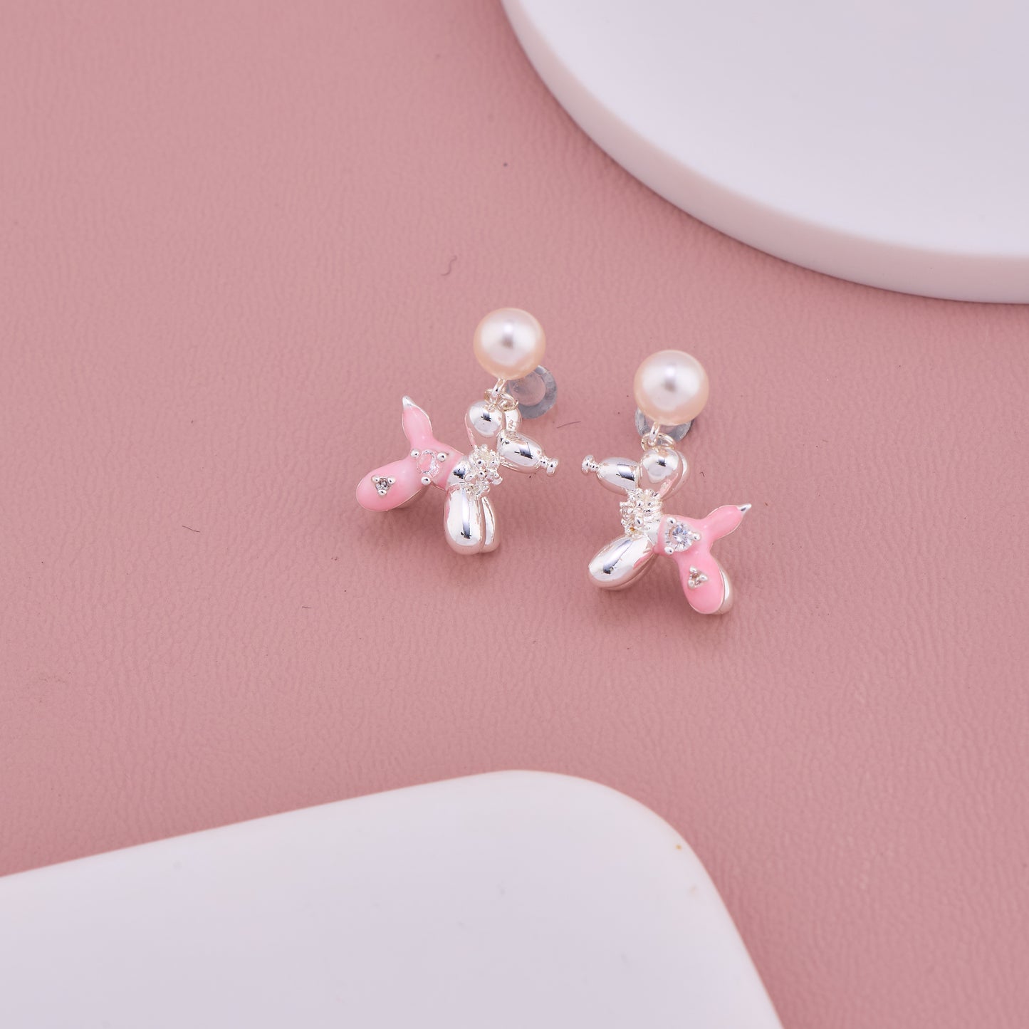 Pearl Balloon Dog Stud Earrings