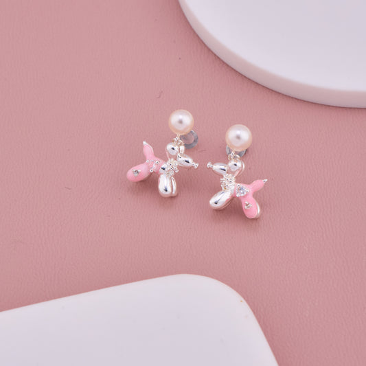 Pearl Balloon Dog Stud Earrings