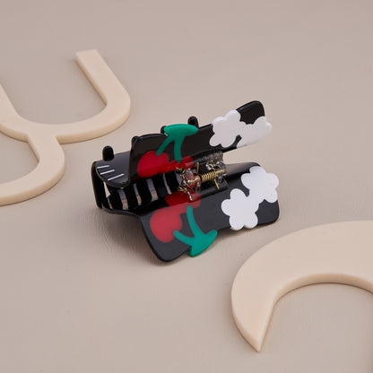 Black Hello Kitty Hair Claw Clip with Cherry Design