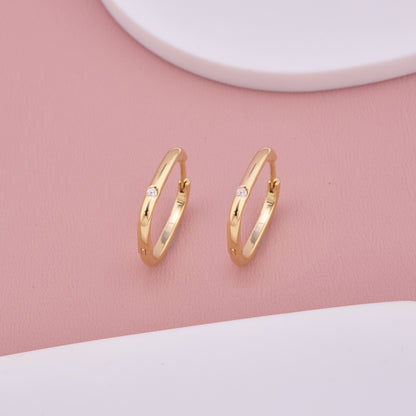 Gold Hoop Earrings with Single Stone Accent