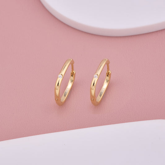 Gold Hoop Earrings with Single Stone Accent