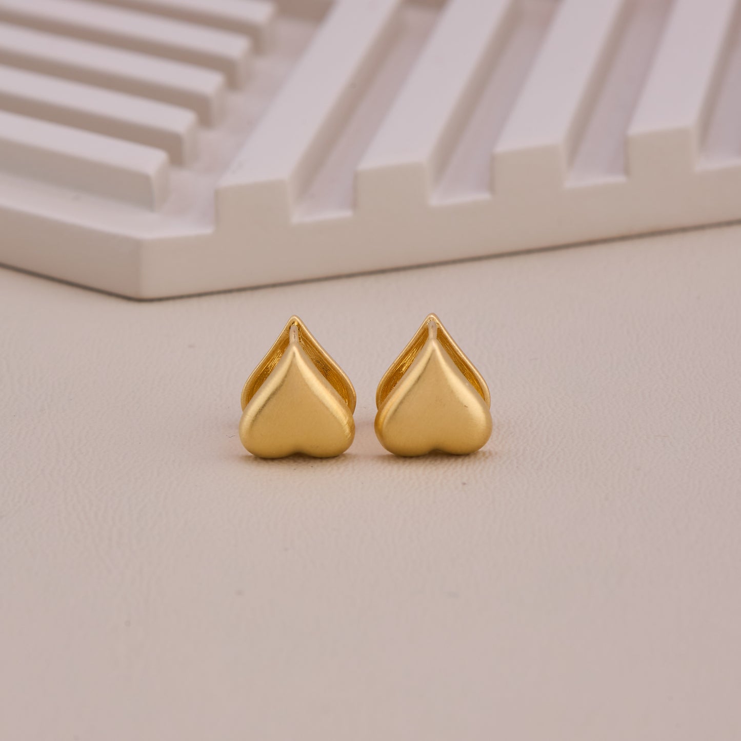 Matte Gold Heart Stud Earrings