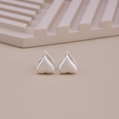 Matte Silver Heart Stud Earrings