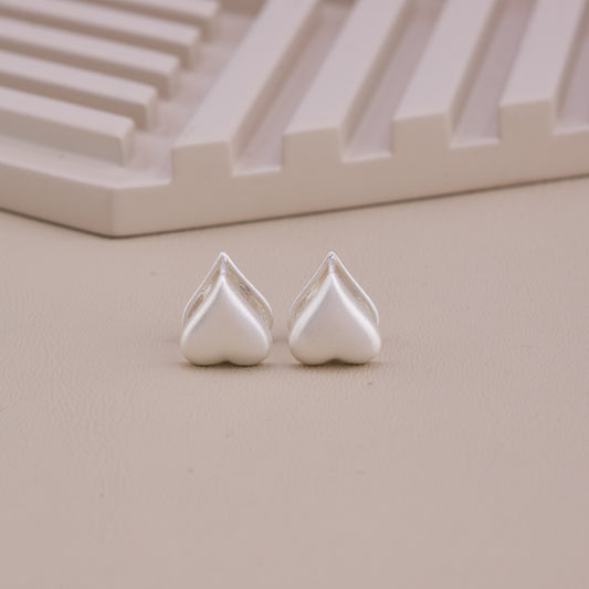 Matte Silver Heart Stud Earrings