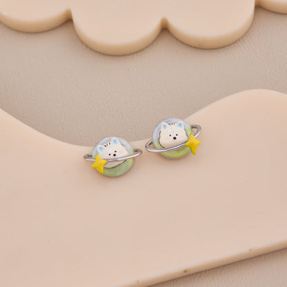 Cosmic Cat Planet Stud Earrings