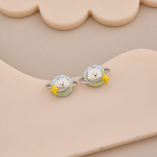 Cosmic Cat Planet Stud Earrings