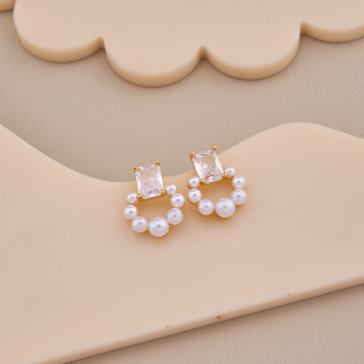 Pearl & Crystal Circle Stud Earrings