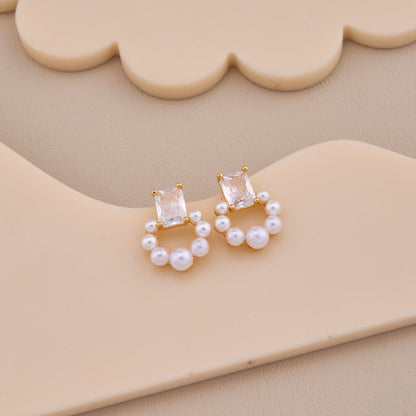 Pearl & Crystal Circle Stud Earrings