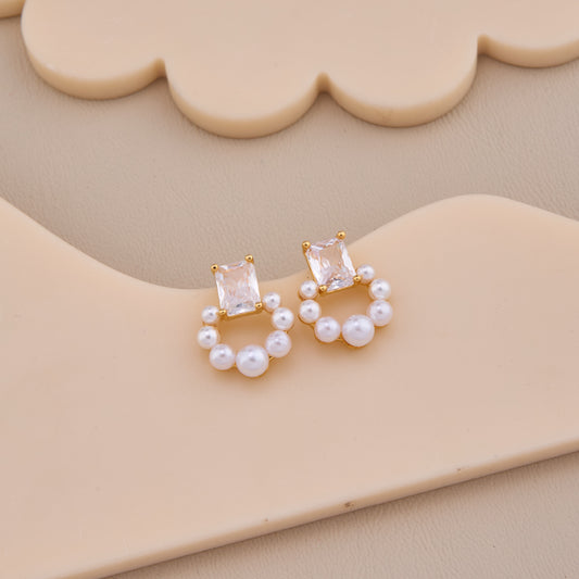 Pearl & Crystal Circle Stud Earrings