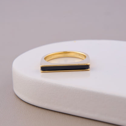 Sleek Black Bar Gold Ring