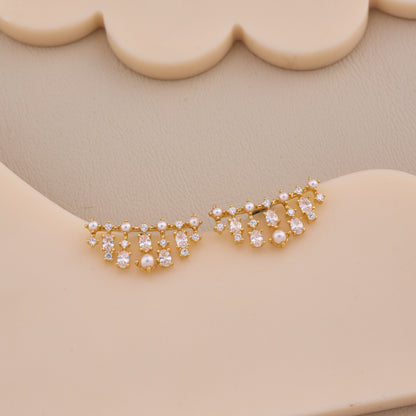 Golden Pearl & Crystal Cascade Earrings