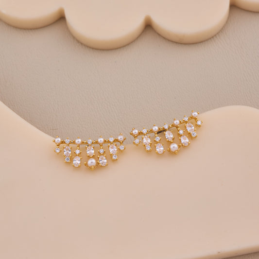 Golden Pearl & Crystal Cascade Earrings