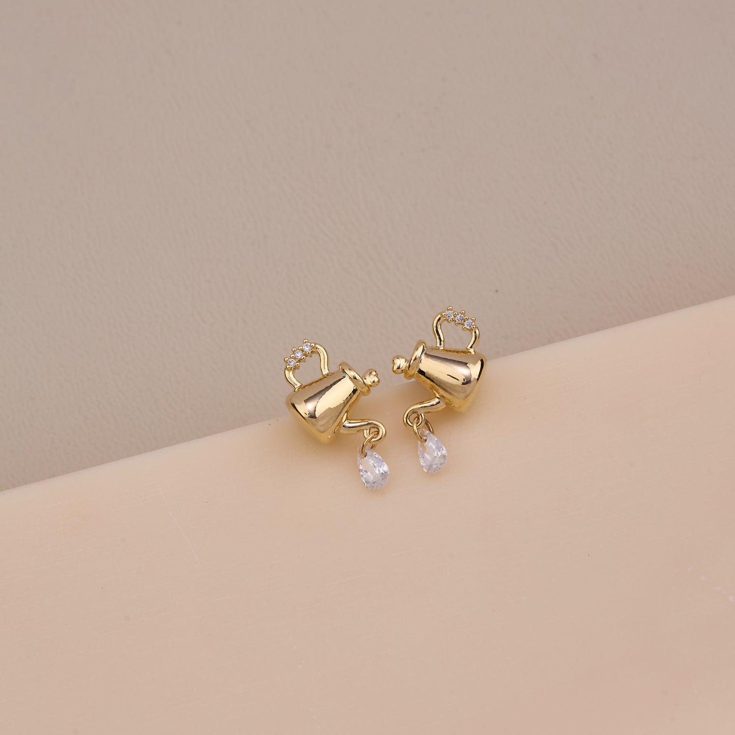Golden Watering Can Drop Earrings