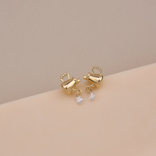 Golden Watering Can Drop Earrings
