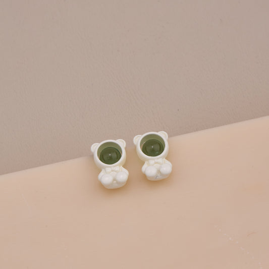 Green Gem Teddy Earrings
