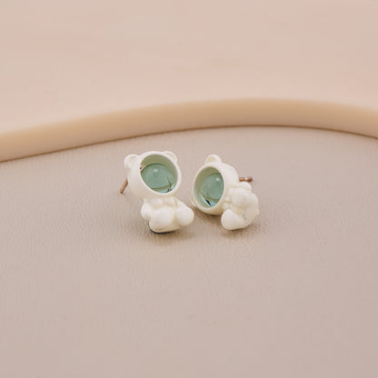 Green Gem Teddy Earrings