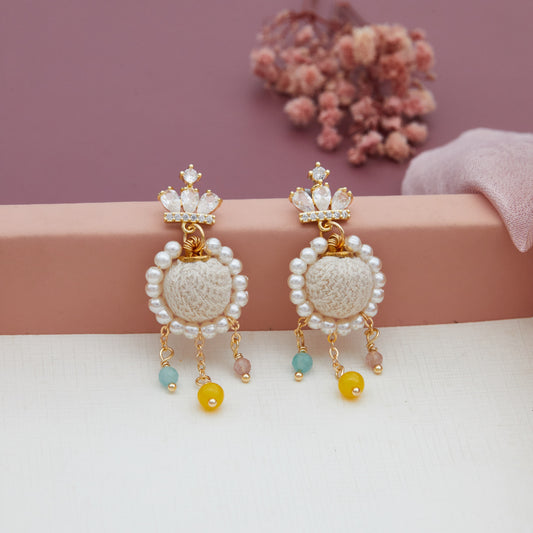Elegant Earrings with Pearls, Gemstones & Beads
