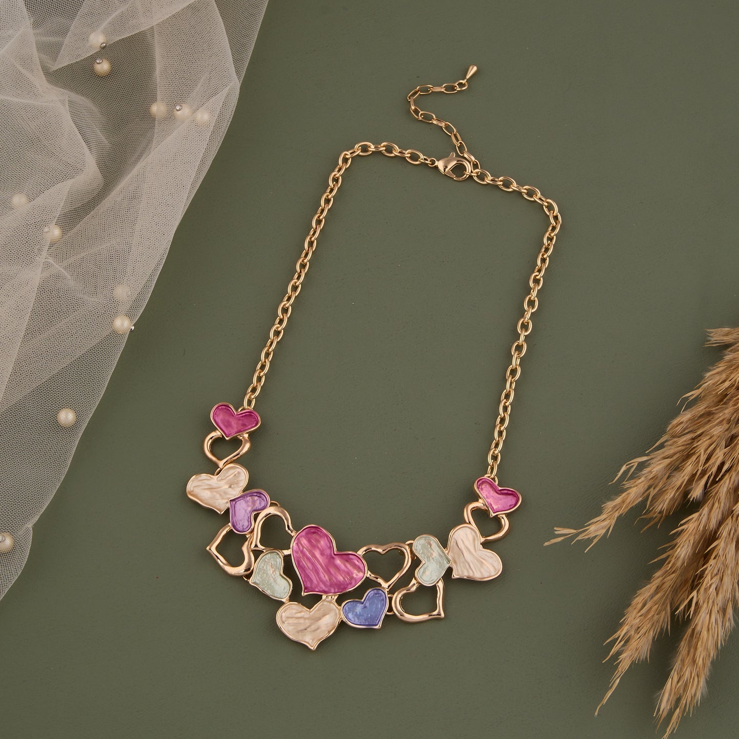 Playful Heart Necklace with Colorful Charms