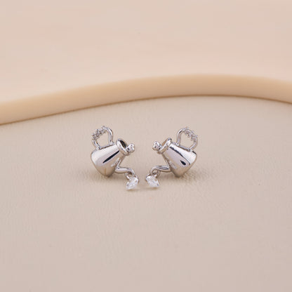 Silver Watering Can Drop Earrings