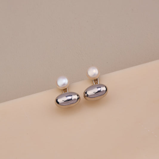 Pearl & Silver Duo Stud Earrings