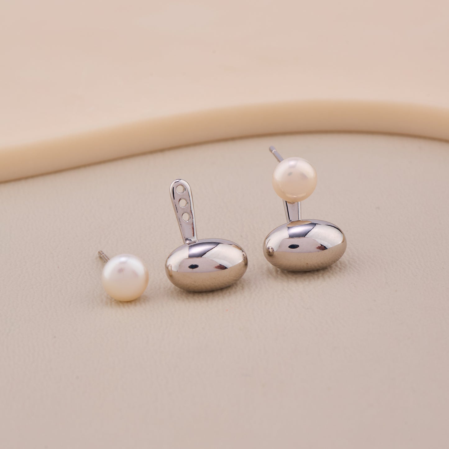 Pearl & Silver Duo Stud Earrings