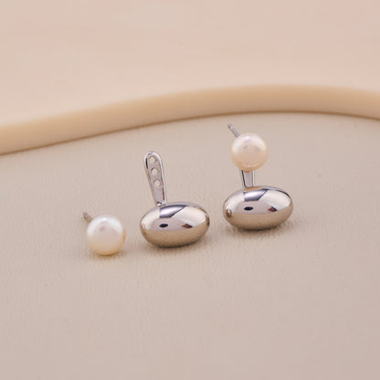 Pearl & Silver Duo Stud Earrings