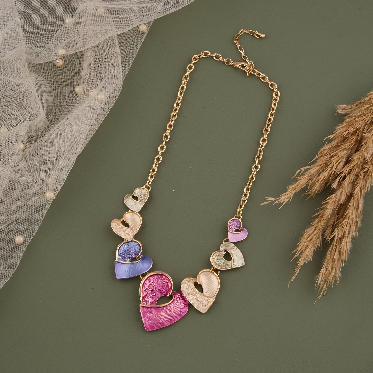 Vibrant Beaded Necklace with Colorful Hearts