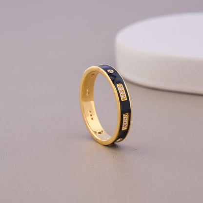 Gold Black Enamel CZ Ring