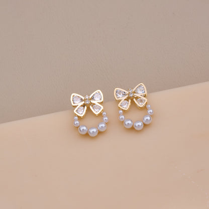 Crystal Bow & Pearl Hoop Studs