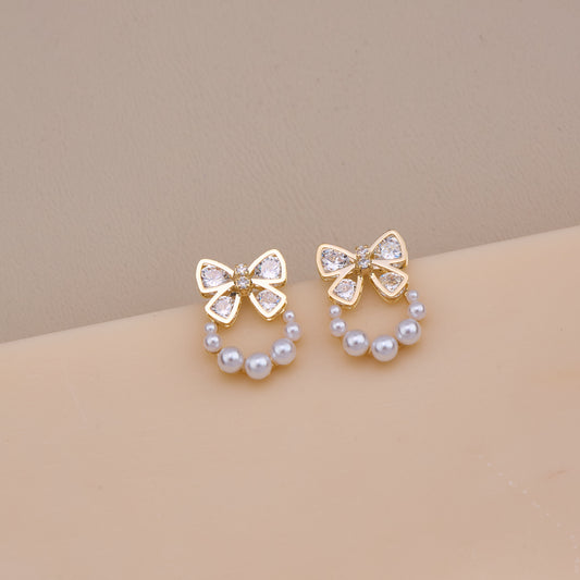 Crystal Bow & Pearl Hoop Studs