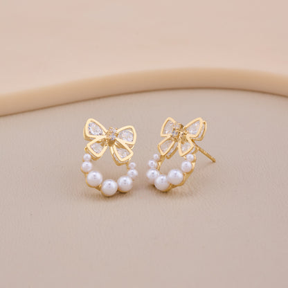 Crystal Bow & Pearl Hoop Studs