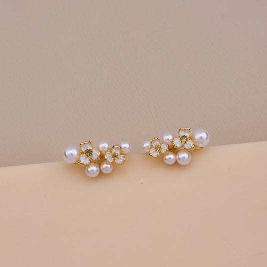 Floral Pearl Cluster Stud Earrings
