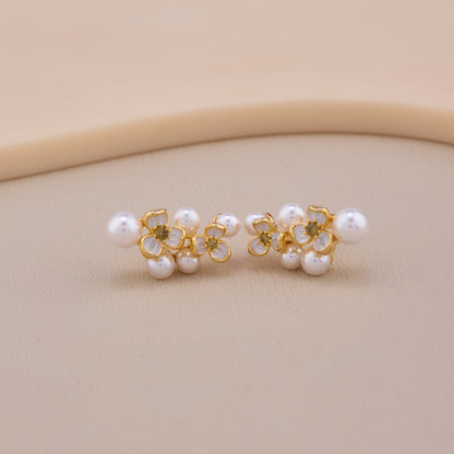 Floral Pearl Cluster Stud Earrings
