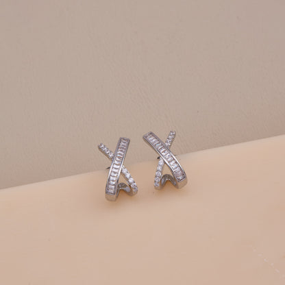 Criss-Cross Diamond Silver Earrings