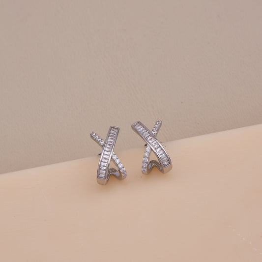 Criss-Cross Diamond Silver Earrings