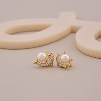 Celeste Pearl Crescent Studs