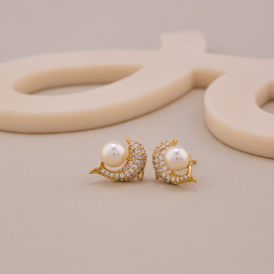 Celeste Pearl Crescent Studs