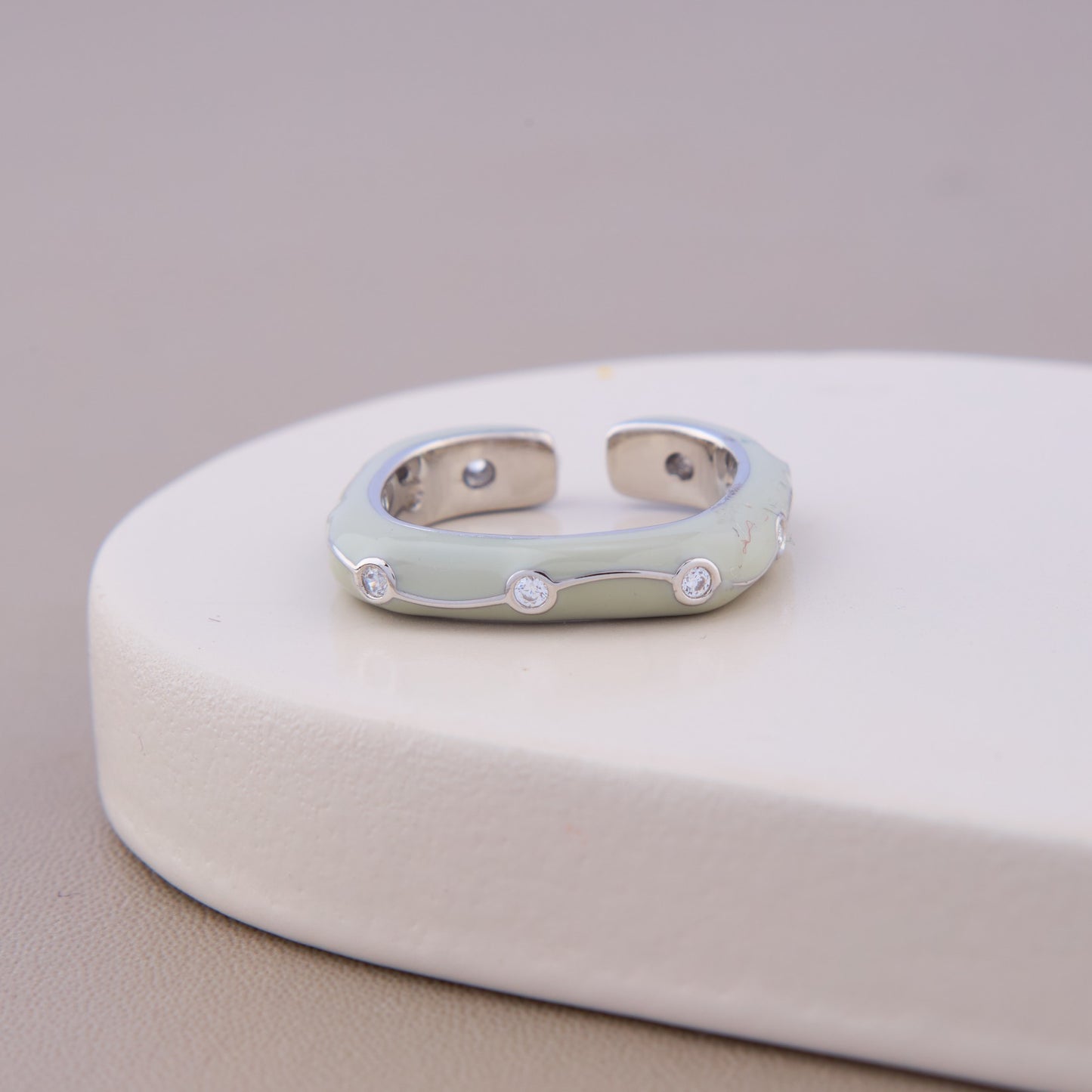 Mint Green Enamel CZ Ring
