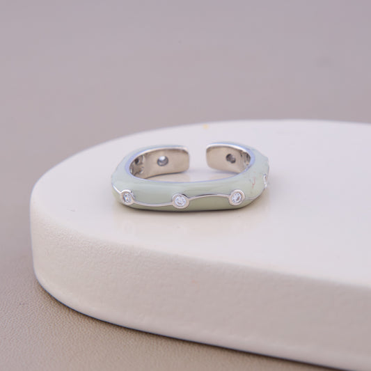 Mint Green Enamel CZ Ring